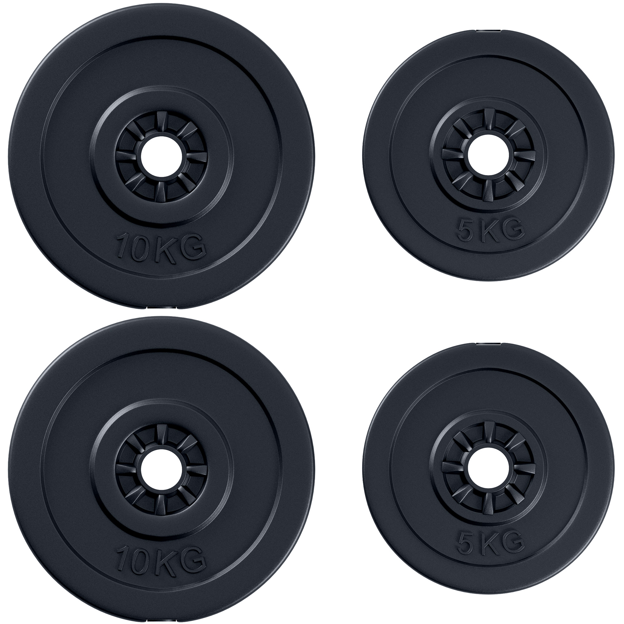 homcom set di 4 dischi pesi per bilanciere e manubri peso totale 30kg, 2x5kg e 2x10kg, nero uomo